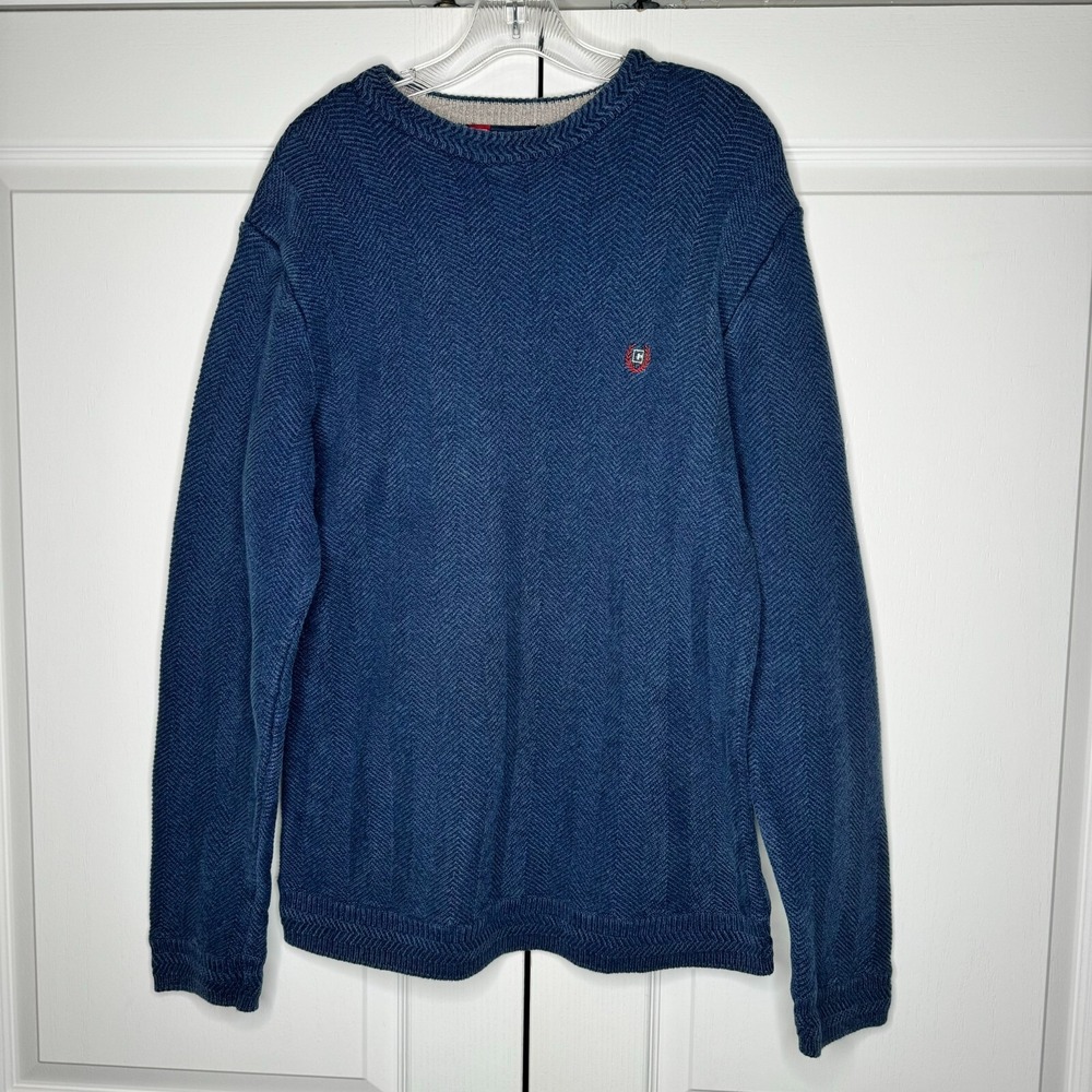 Chaps Mens Navy Blue Knit Sweater Solid Cotton Long Sleeve Round Neck Size M
